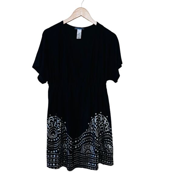 Swimsuits For All KIate Printed Trim Swim Cover Up Size 10 12 Black Silver - Picture 7 of 7